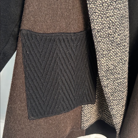 Women’s Cameleon Brown & Black Patchwork Wool Cardigan Jacket Size Medium - Picture 4 of 7